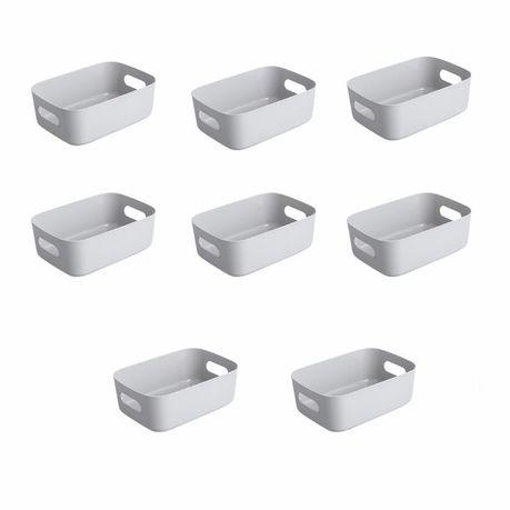 Bestby-8 Piece Plastic Desktop Storage Organizer Box with Handle(30.5x20x12cm) - Grey