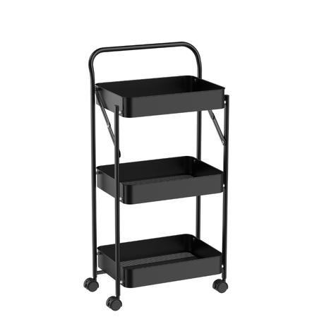 Bestby - 3-Tier Foldable Metal Storage Cart with Lockable Rolling Wheels