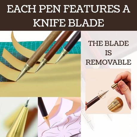 Bestby - 3Pcs Luxury Wooden Ballpoint/Knife Pen Set & 3 Refill Cartridges - Image 7