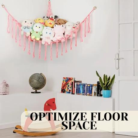 Bestby-Cotton Rope Hammock Organizer Wall Hanging Storage Net for Plush Toy - Pink - Image 5