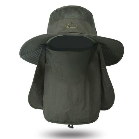 Arfast- 3-in-1 Wide-Brim Sun Bucket Hat with Face Mask and Neck Protection - Green