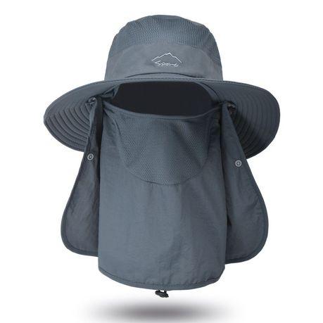 Arfast- 3-in-1 Wide-Brim Sun Bucket Hat with Face Mask and Neck Protection - Grey