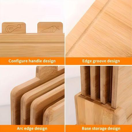 Bestby - 4pcs Engraved Food Icon Bamboo Cutting Boards with Storage Holder - Image 4