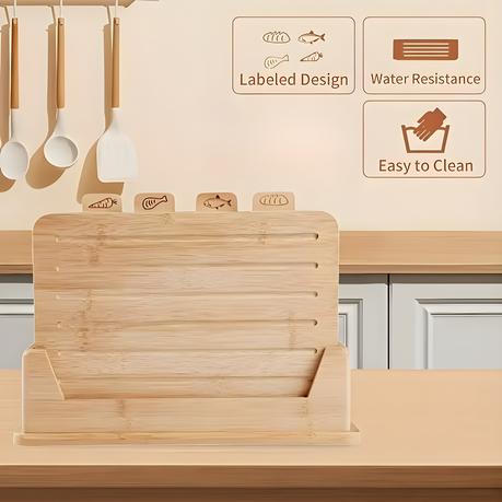 Bestby - 4pcs Engraved Food Icon Bamboo Cutting Boards with Storage Holder - Image 5