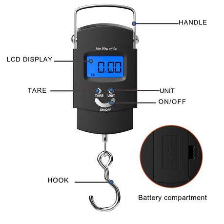 AICOM - 50kg Portal Digital Scale with Hook for Travel/Fishing/Shopping - Image 3