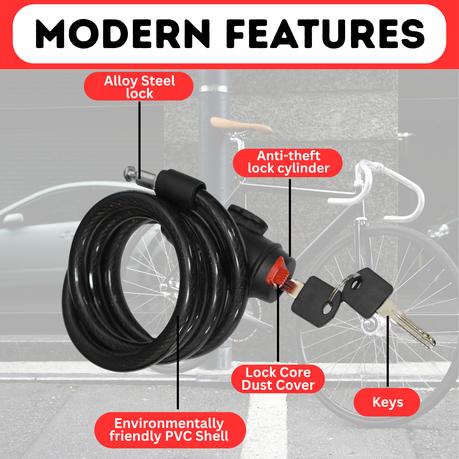 ARFAST - PVC Steel Cable Lock with Keys - Black - Image 3