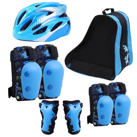 ARFAST 8 piece 3-12yrs Kid Protective Guard Gear & Roller Skate Storage Bag - Blue - S