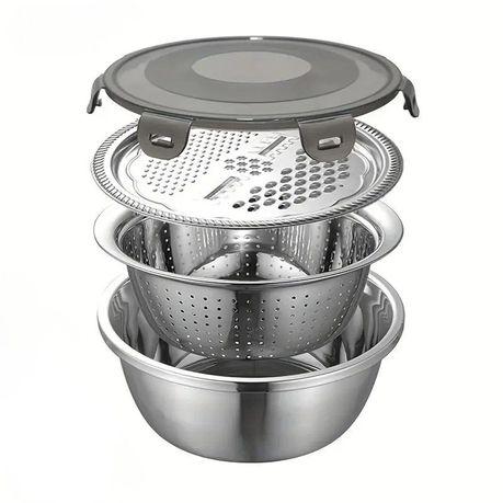 Bestby 4-in-1 Stainless Steel Bowl Basin Colander Drip Basket Grater & Lid