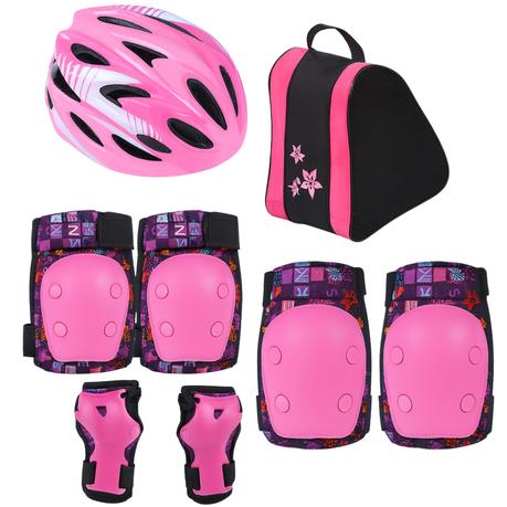 ARFAST 8 piece 3-12yrs Kid Protective Guard Gear & Roller Skate Storage Bag - Pink - M
