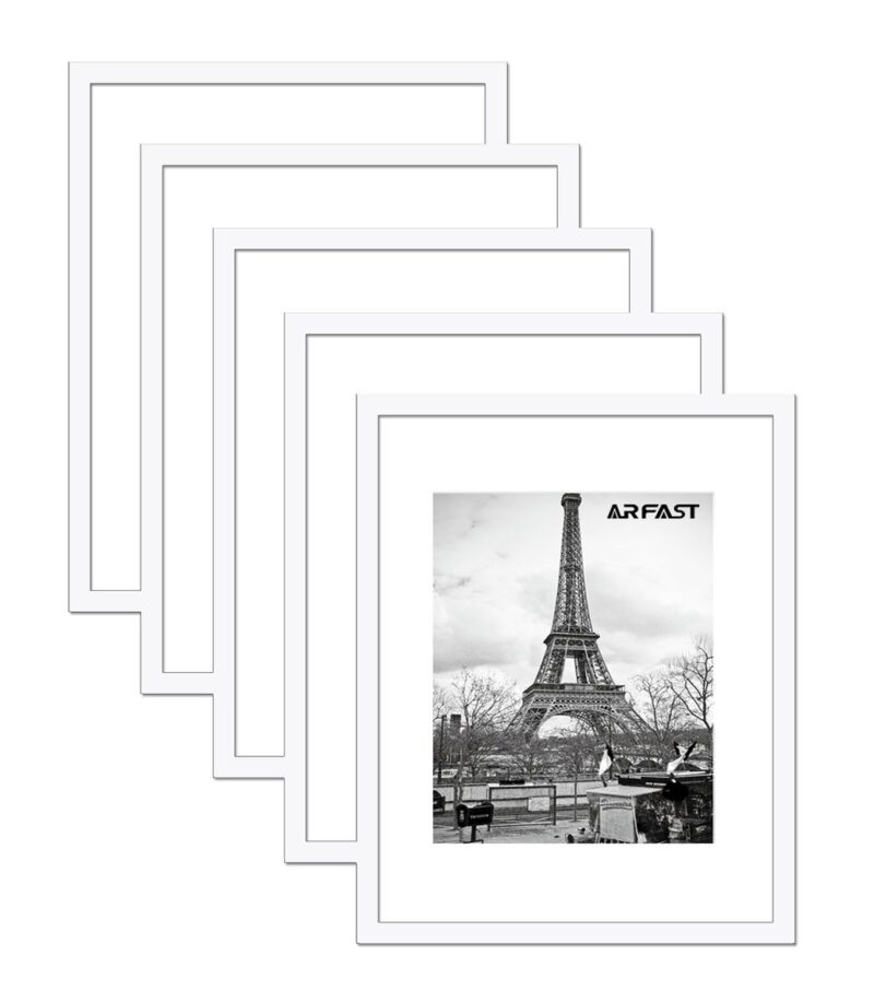 ARFAST - 5"x7" Picture Frame with Mat and Spring Clips(Set of 5) - White