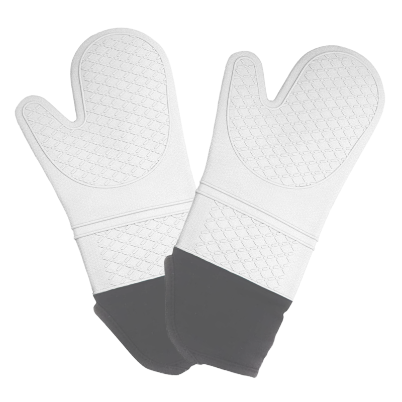 Extra Long Silicone Oven Mitt Heat Resistant to 500 Degrees - White